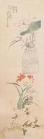 Olvashatatlan jelzéssel, XX. sz. eleji kínai alkotó: Virágok. Akvarell, papír. Foltos, feltekerve. 34x125 cm