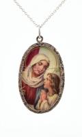 Ezüst(Ag) nyaklánc zománcozott Szűz Mária medállal, jelzett, h: 38 cm, bruttó: 10 g