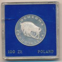 Lengyelország 1977. 100Zl Ag Környezetvédelem - Buffalo műanyag tokban T:1 (eredetileg PP) Poland 1977. 100 Zlotych Ag Environmental Protection - Buffalo in plastic case C:UNC (originally PP)  Krause Y#87