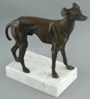 Agár kutya szobor. Bronz, mészkő talapzaton. Jelzés nélkül 30x27 cm