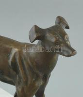 Agár kutya szobor. Bronz, mészkő talapzaton. Jelzés nélkül 30x27 cm