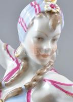 Herendi táncoslány, kézzel festett, jelzett, hibátlan, m: 33 cm