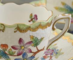 Herendi Viktória mintás 6db mokkás csésze aljjal, kézzel festett porcelán, jelzett, hibátlan