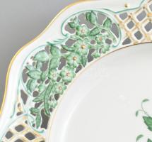 Herendi Apponyi mintás áttört tányér, kézzel festett, jelzett, hibátlan, d: 26 cm