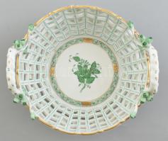 Herendi Apponyi mintás áttört porcelán kosár, kézzel festett, jelzett, hibátlan, d: 21 cm