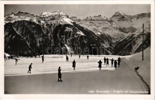 1945 Braunwald. Eisbahn mit Hausstockkette / winter sport, ice skate