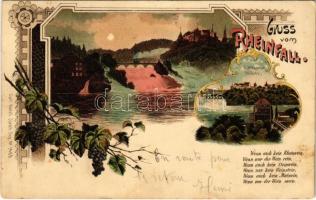 1899 (Vorläufer) Rheinfall, Gruss vom Rheinfall. Schlösschen Wörth / waterfall, castle. Carl Künzli No. 1465. Art Nouveau, floral, litho (fl)