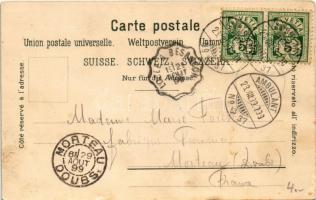 1899 (Vorläufer) Rheinfall, Gruss vom Rheinfall. Schlösschen Wörth / waterfall, castle. Carl Künzli ...