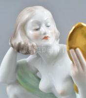 Herendi akt tükörrel (tervező:Szilágyi Nagy István), kézzel festett, jelzett, hibátlan, m:23,5 cm