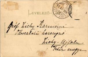 1906 Budapest, Lánchíd pesti hídfője, vámházak, omnibusz Odol reklámmal. Taussig Arthur 5460. (b)