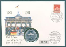NSZK 1991. 10M Ag "A brandenburgi kapu" érmés borítékon alkalmi bélyegzős bélyeggel, ismertetővel T:1