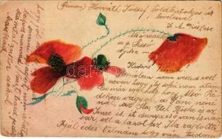 1902 Hand-drawn and hand-painted flower art postcard (fa)