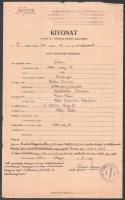 1939 Bp., kivonat a budai izraelita hitközség születési jegyzékéből, rajta Dr. Kiss Arnold vezető főrabbi aláírása