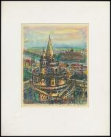 Hermann Zoltán (1954-): Budapest. Akvarellel színezett rézkarc, papír jelzett. Paszpartuban, 14,5×12 cm