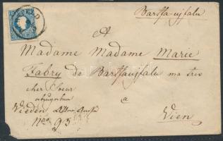 1858 15kr II. típus levélen BARTFELD - KASCHAU - WIEN