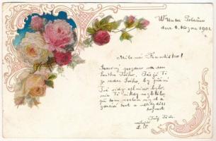 1901 Art Nouveau, floral greeting card (EK)