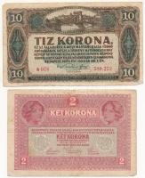 1917. 2K + 1920. 10K + Német Birodalom 1910. 1000M zöld pecsét, hétjegyű sorszámmal + 1000M vörös pe...