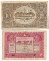 1917. 2K + 1920. 10K + Német Birodalom 1910. 1000M zöld pecsét, hétjegyű sorszámmal + 1000M vörös pe...