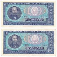 Románia 1966. 100L (2x) sorszámkövetők T:III szép papír Romania 1966. 100 Lei (2x) sequential serials C:F fine paper