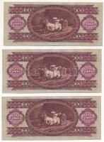 1968. 100Ft (3x) "B 004 008251 - B 004 008253" sorszámkövetők, nyomdai papírránccal T:I,I-...