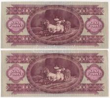 1968. 100Ft (2x) "B 371 033653 - B 371 033654" sorszámkövetők, nyomdai papírránccal T:I,I-...