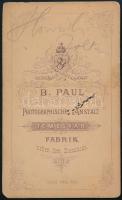 cca 1880 Kisfiú portréja, keményhátú fotó B. Paul temesvári műterméből, 10,5×6,5 cm