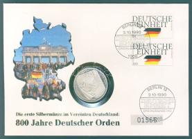 NSZK 1990. 10M Ag "800 éves a Német Rend" érmés borítékon elsőnapi bélyegzős bélyeggel, ismertetővel T:1