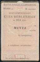 1914 Magyar Királyi Államvasutak kedvezményes éves bérletjegy minta