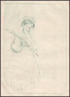 Jelzés nélkül: Hölgy virággal. Rézkarc, papír. 19,5x14 cm