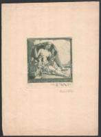 Hubert Wilm (1887-1953): Ex libris GA Dirner. Rézkarc, papír, jelzett. Lap tetején grafikát nem érintő szakadással.11,5x11 cm