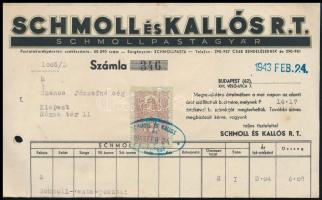 1943 Bp., Schmoll és Kallós Rt. fejléces számlája illetékbélyeggel
