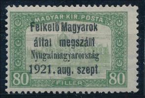 Nyugat-Magyarország I. 1921 Parlament 80f próbanyomat Bodor vizsgálójellel