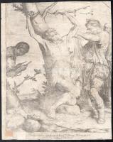 Jusepe de Ribera (1588-1652): Szent Bertalan mártíromsága és imádkozó szent, 1624. Rézmetszet, papír. Kissé sérült, körbevágva. 29x23,5 cm