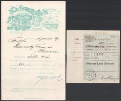 1912 Bp., Bernauer Lajos Repceolajgyár fejléces számlája és levél, valamint elismervény