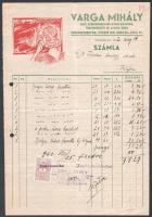 1942 Székesfehérvár, Varga Mihály Első Székesfehérvári Üvegcsiszolda fejléces számlája illetékbélyeggel