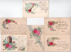 6 db régi üdvözlő selyem képeslap / 6 pre-1900 greeting silk postcards