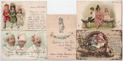 GYEREKEK - 11 db régi litho üdvözlő képeslap / CHILDREN - 11 pre-1945 litho greeting postcards