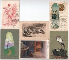 51 db régi művész motívum képeslap vegyes minőségben / 51 pre-1945 art motive postcards in mixed qiuality