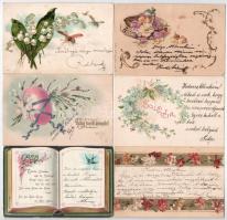 35 db régi virágos üdvözlő motívum képeslap vegyes minőségben: lithok és dombornyomottak / 35 pre-1945 floral greeting motive postcards in mixed qiuality: lithos and embossed