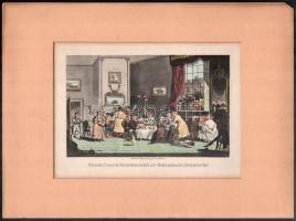 James Pollard (1792-1867): Stage Coach Passengers at Breakfast. Színezett akvatinta, papír. Jelzett a metszeten. Paszpartuban. 11,5x19 cm