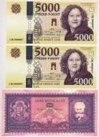 2018. "Soros pénz" 500Ft + 1000Ft + 2000Ft (2x) + 5000Ft (2x) fantázia bankjegy + 2021. Bé...