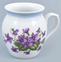 Zsolnay porcelán virágos bögre, matricás, jelzett, csorbával, m: 10,5 cm