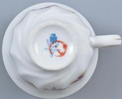 6 személyes Hollóházi mokkás készlet, matricás porcelán, cukortartón apró lepattanás, jelzett