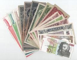 16db-os vegyes, nagyrészt magyar bankjegy tétel, közte 1949. 100Ft B542 078466 T:II-III közte folt, kis szakadás