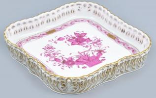 Herendi india kosaras mintás áttört tálka. Kézzel festett, jelzett, hibátlan. 18x18 cm