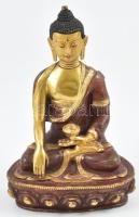 Ülő Buddha bronz szobor, kopásnyomokkal, m: 19,5 cm