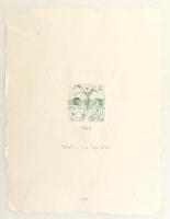 Vetlényi Zsolt (1967-): Beszélgetés az Üveg-tenger-parton. Színes rézkarc, merített papír, jelzett, számozott: 72/100, 7,5×7,5 cm