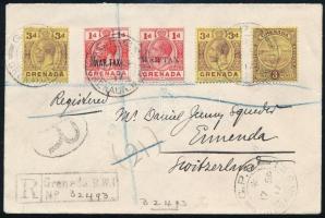 Grenada angol gyarmat 1917 Dekoratív ajánlott levél Svájcba