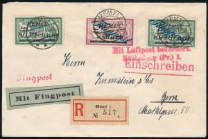 Memel 1922 Légi ajánlott levél Svájcba SCHWEIZER FLUGPOST