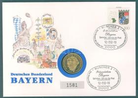 NSZK 1990 2M (aranyozott) érmés borítékon, alkalmi bélyegzős bélyeggel, ismertetővel T:1